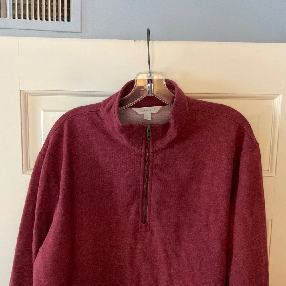 Garnet Hill Mens French Terry Quarter-Zip Sweatshirt Heathered Red  Large cozy